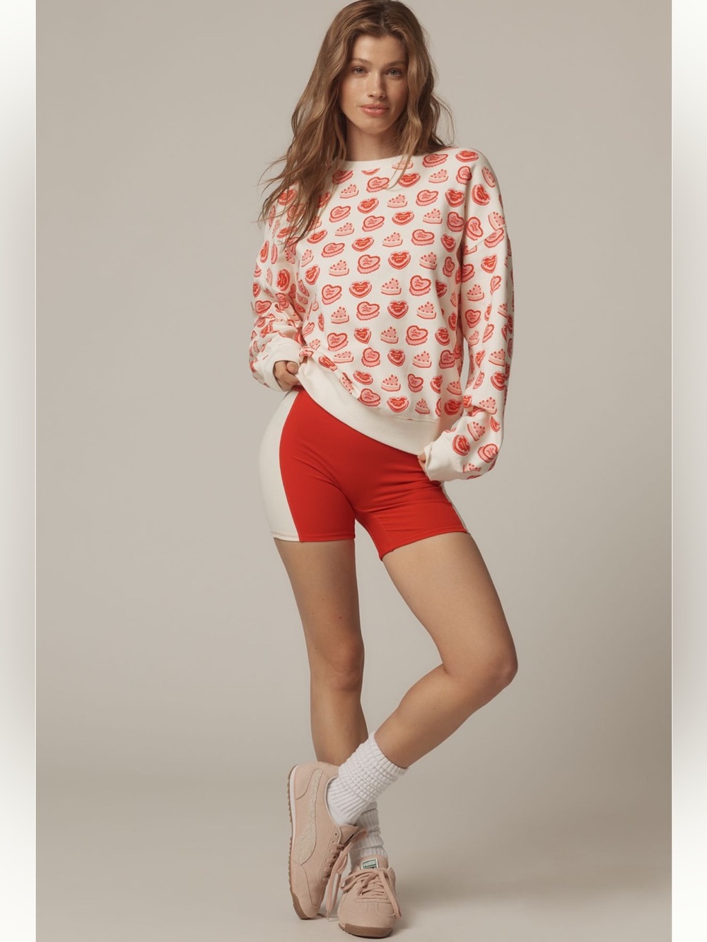 Beach Riot x Anthropologie Devyn Red Hearts 100% Cotton Sweatshirt NWT